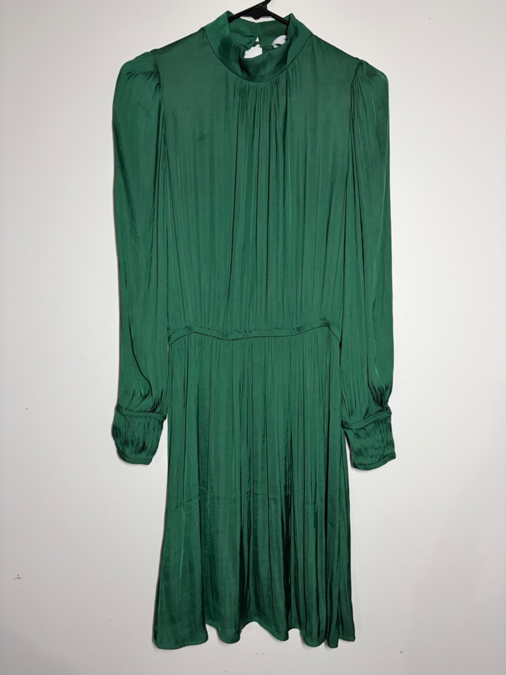 MNG Satiny Green Long Sleeve Dress Pleated